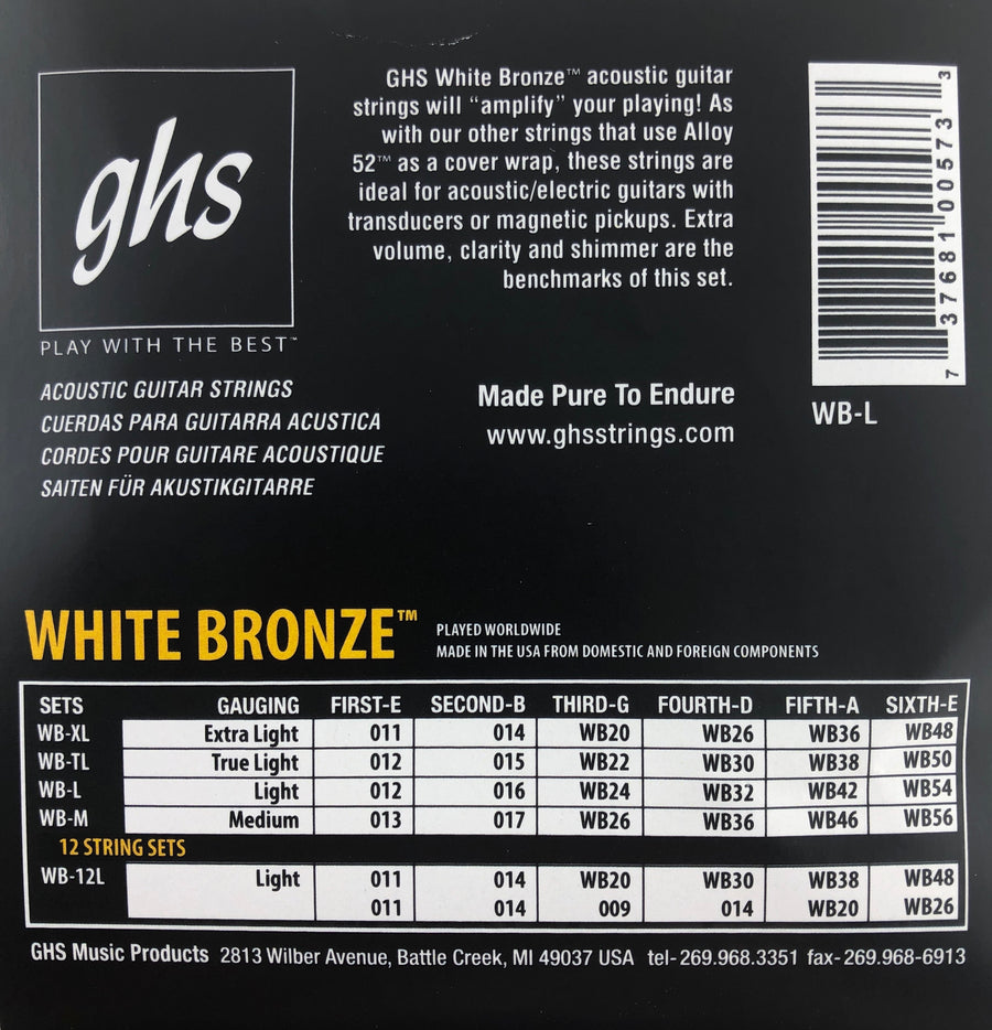 GHS White Bronze Light Acoustic/Electric Guitar Strings