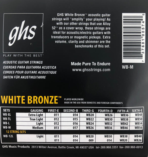 GHS White Bronze Medium Acoustic Electric Guitar Strings Banjo