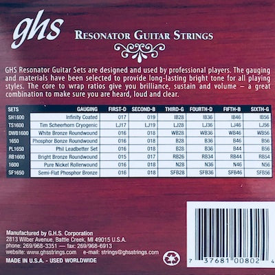 GHS Set 1600 Resonator Guitar Strings Banjo Ben s General Store