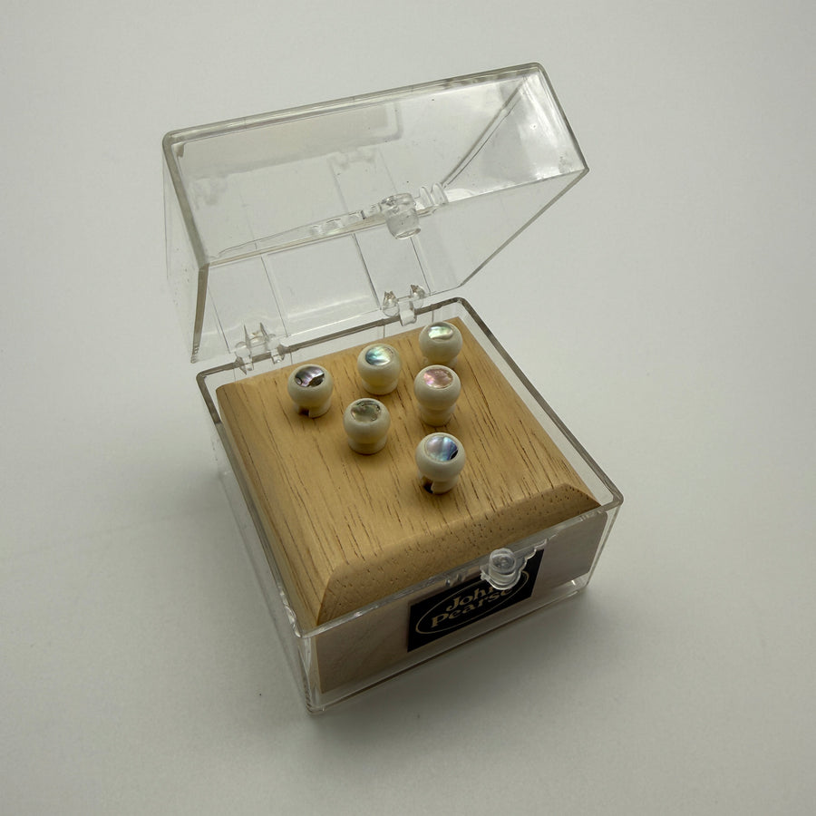 John Pearse Kingpins Bone with Abalone Dot Bridge Pins - Set of 6