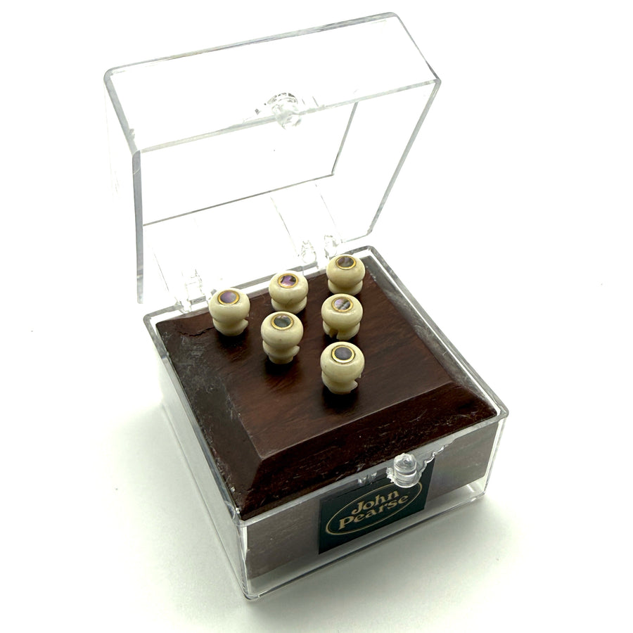 John Pearse Kingpins Bone/Abalone Dot With Brass French Eye Bridge Pins - Set of 6