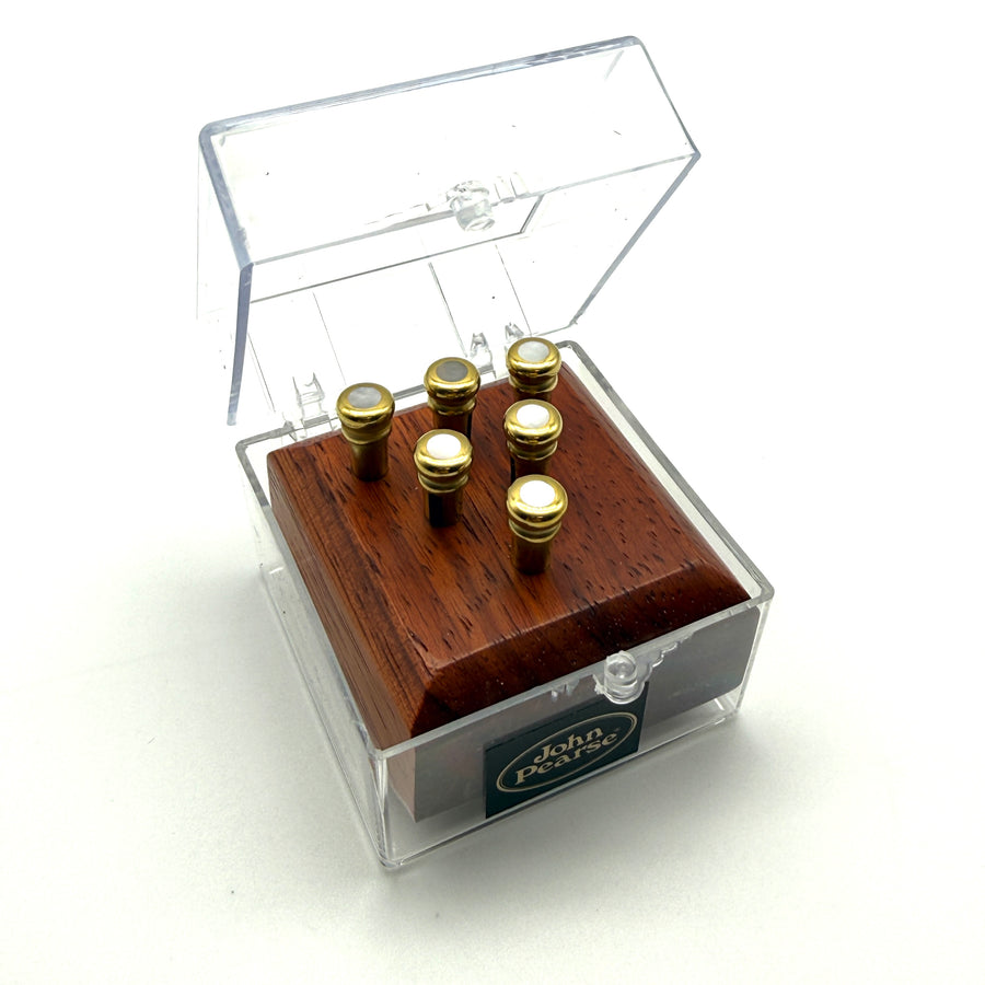 John Pearse Kingpins Slotted Brass Bridge Pins With Large Pearl Dot - Set of 6