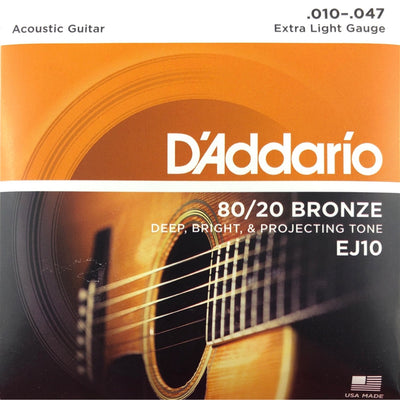 D'Addario EJ10 Bronze Extra Light Gauge Acoustic Guitar Strings