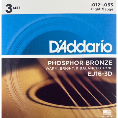 D'Addario EJ16-D 3-Pack Phosphor Bronze Light Acoustic Guitar Strings - 3 Pack