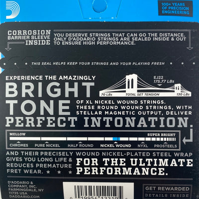 D'Addario EJ22 XL Nickel Wound Guitar Strings - .013-.056 Jazz Medium Wound 3rd
