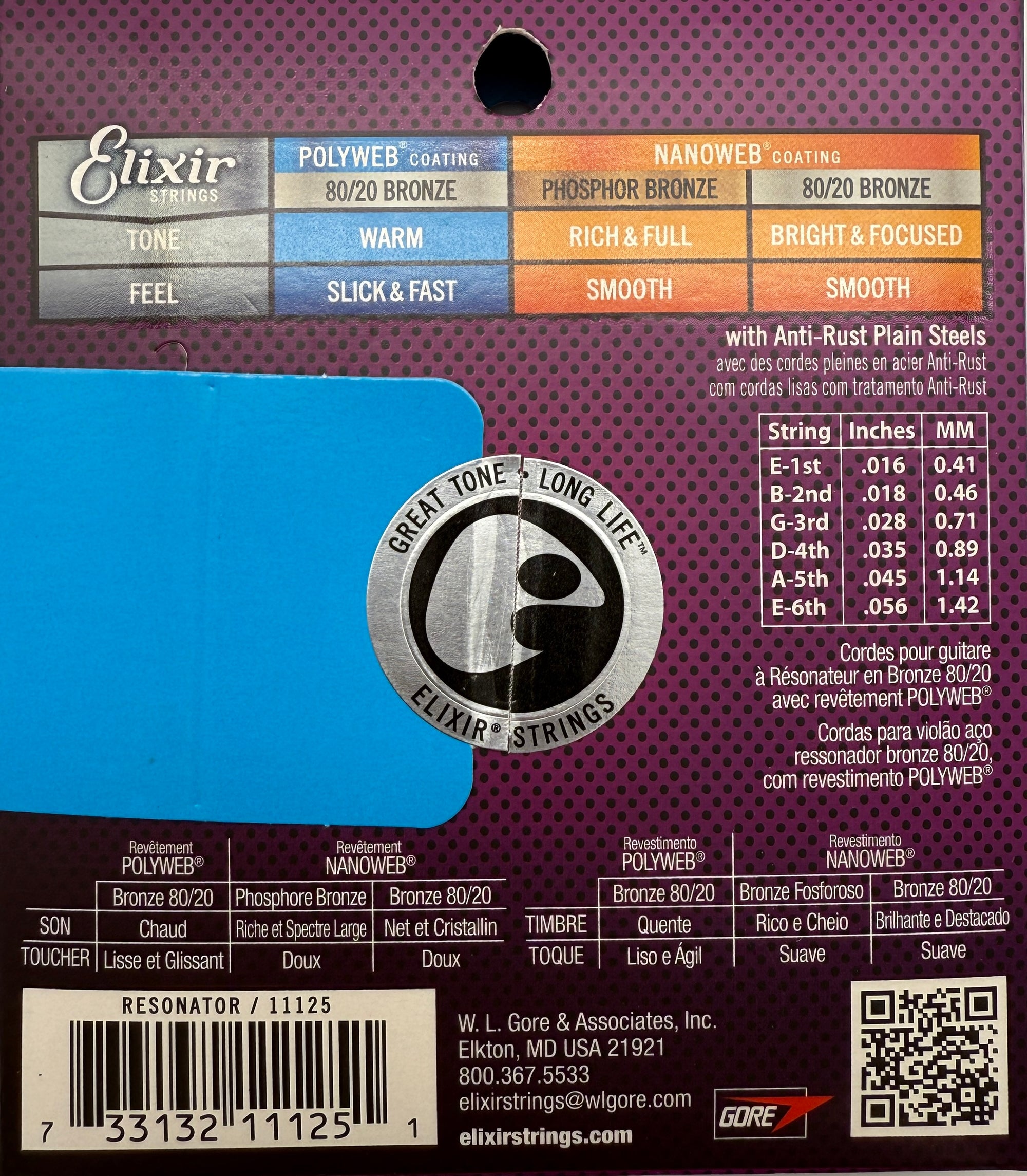 Elixir 11125 Polyweb Coated 80/20 Bronze Acoustic Resonator Guitar