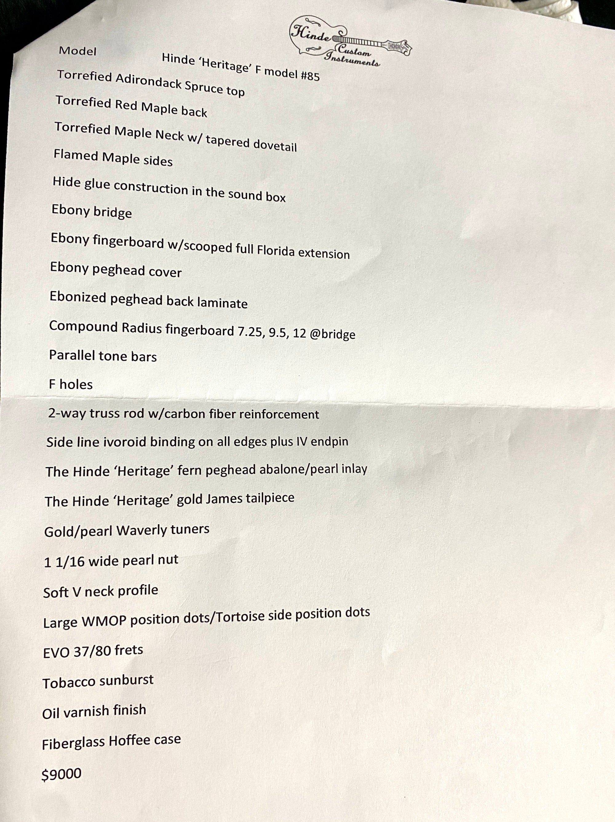 Hinde Heritage F-Style Mandolin With Hoffee Case