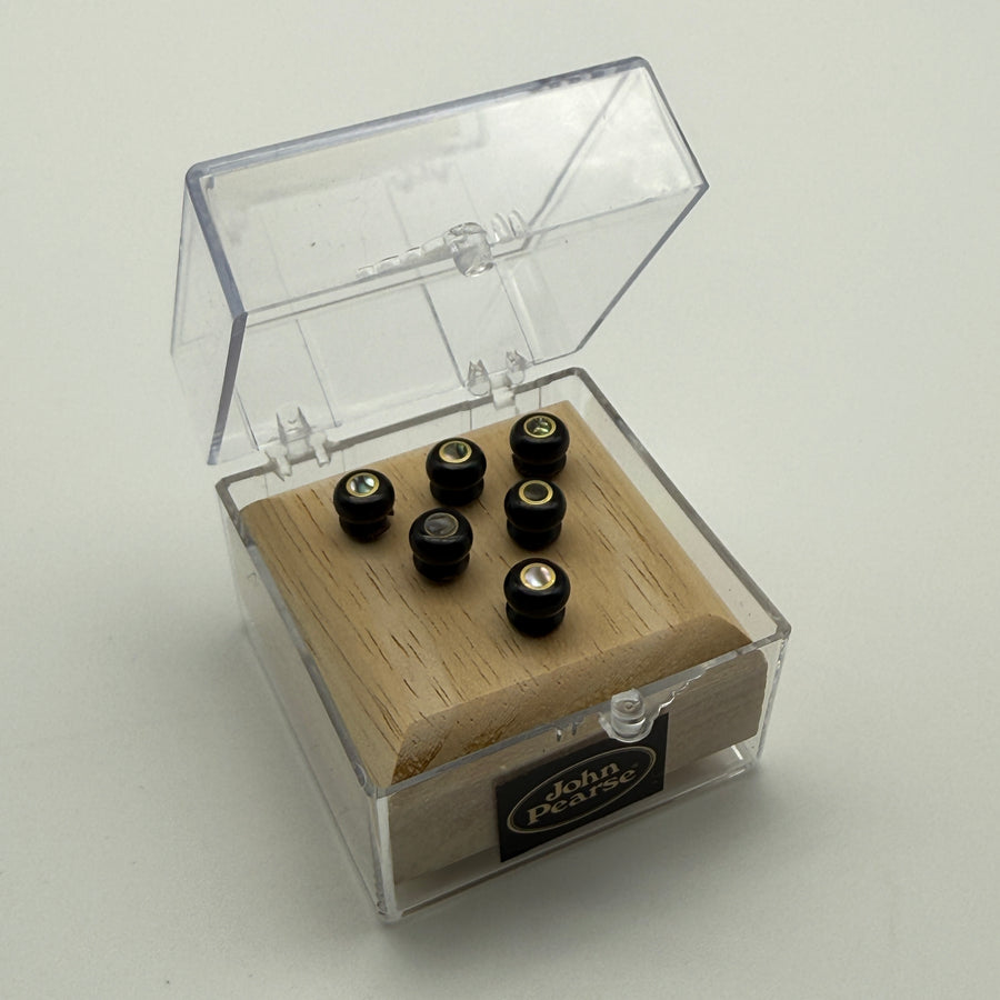 John Pearse Kingpins Horn With Abalone Dot/Brass French Eye Bridge Pins - Set of 6