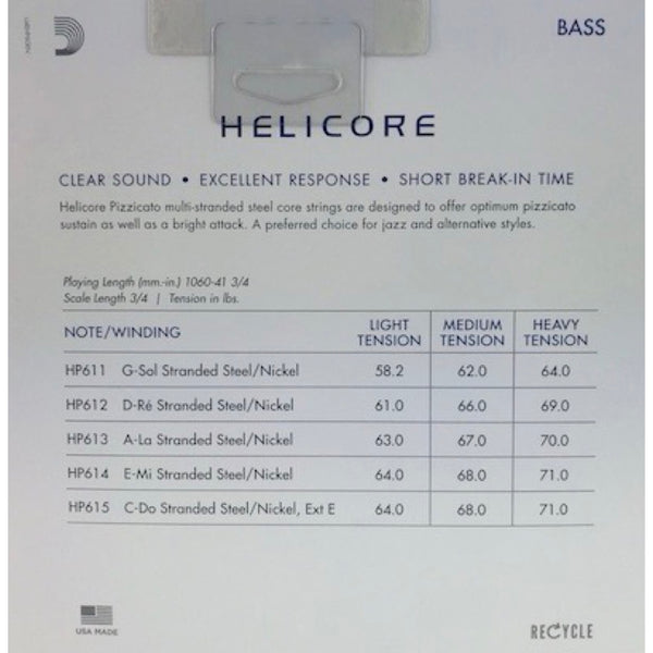 Helicore Pizzacato Medium Tension Upright Bass Strings Banjo Ben's