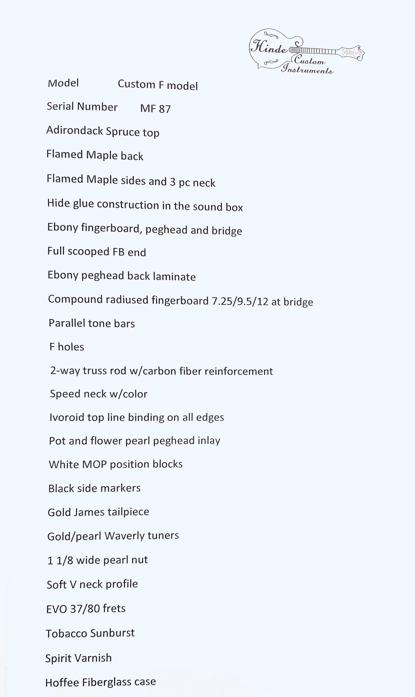 Hinde F-Style Mandolin With Hoffee Case