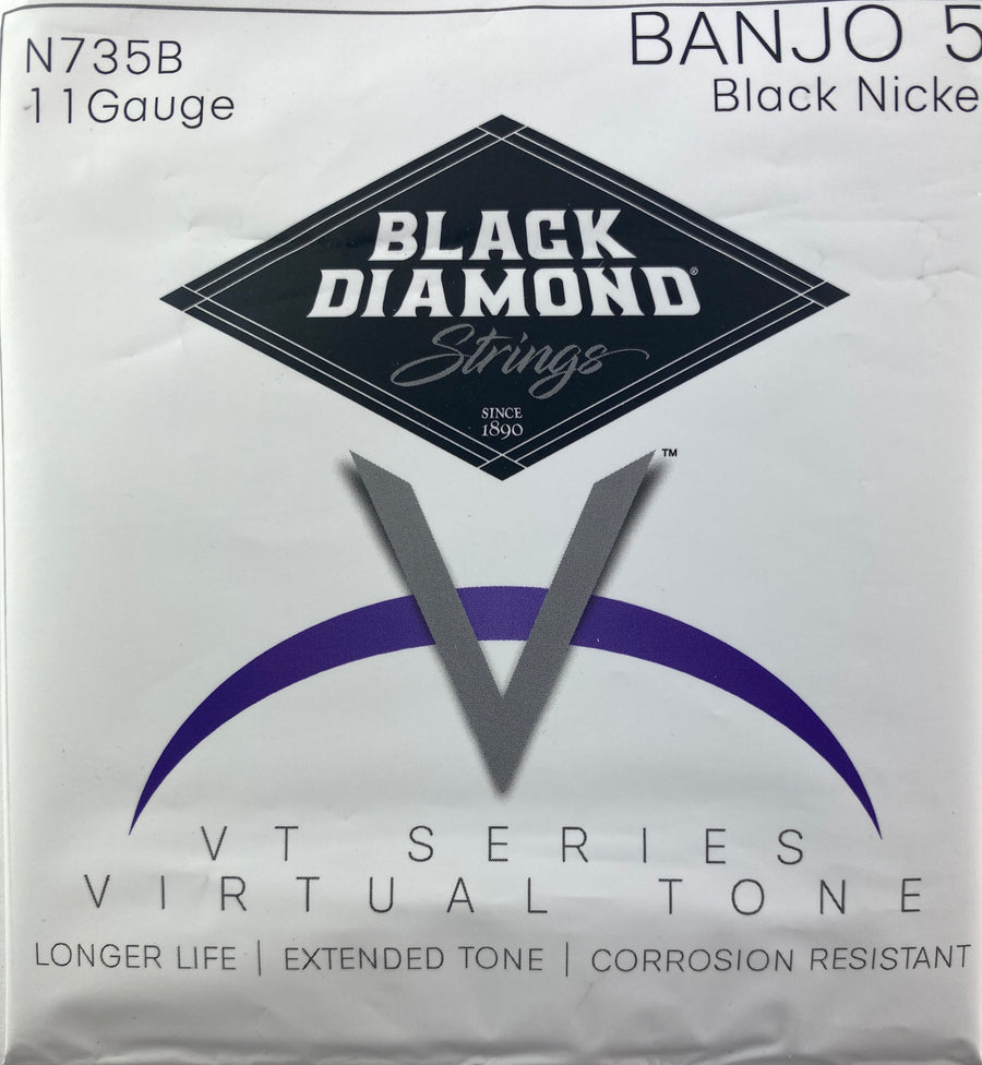 Black Diamond N735B Medium Nickel Banjo Strings - Black Coated