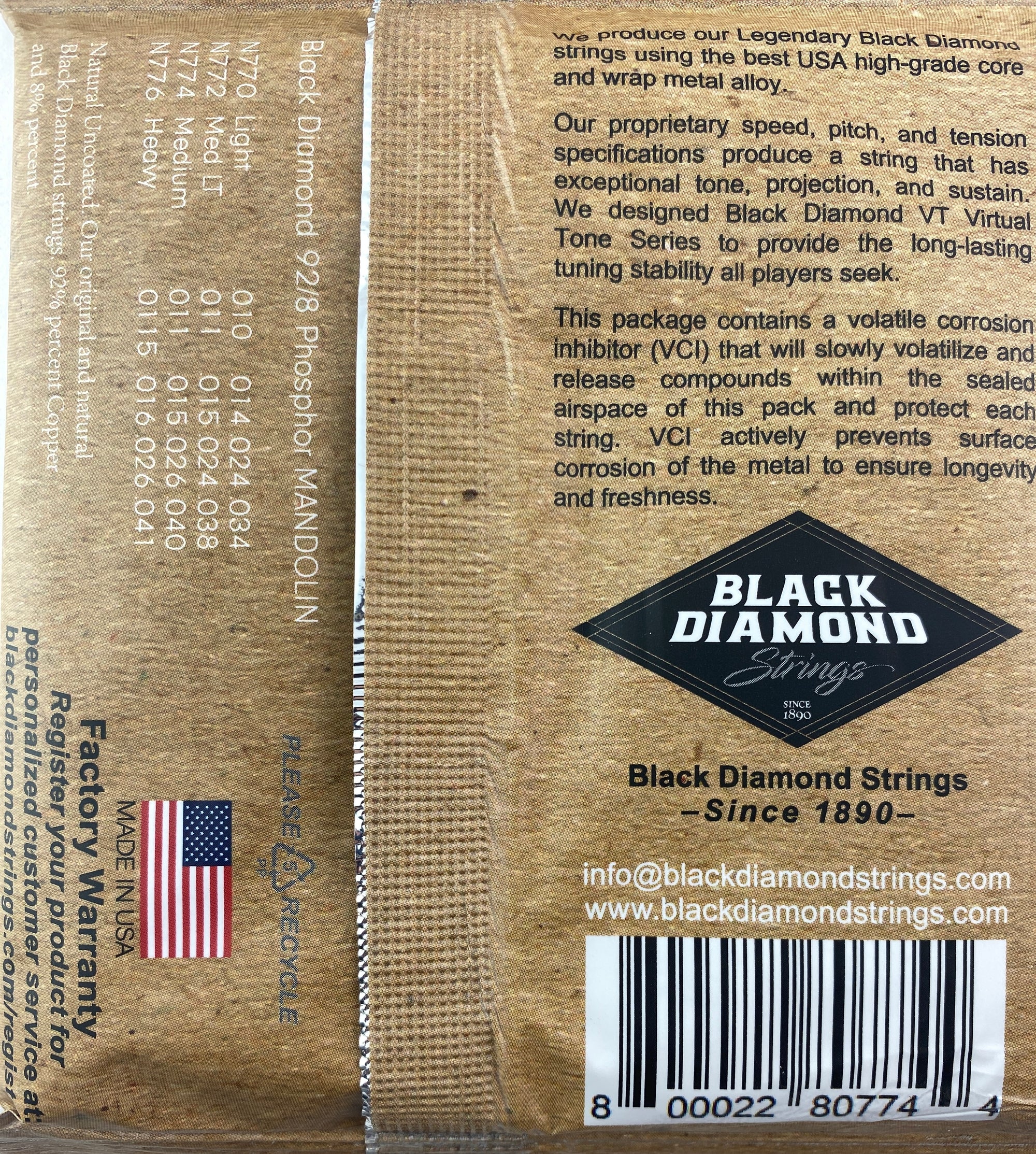 Black Diamond N774 Mandolin Strings - Phosphor Bronze Wound Medium