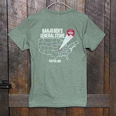 Banjo Ben's General Store Map T-Shirt- Military Green