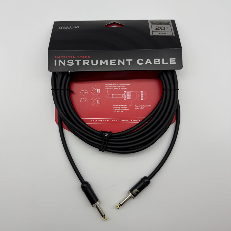 D'Addario 20' American Stage Instrument Cable with 1/4” Connectors - PW-AMSG-20