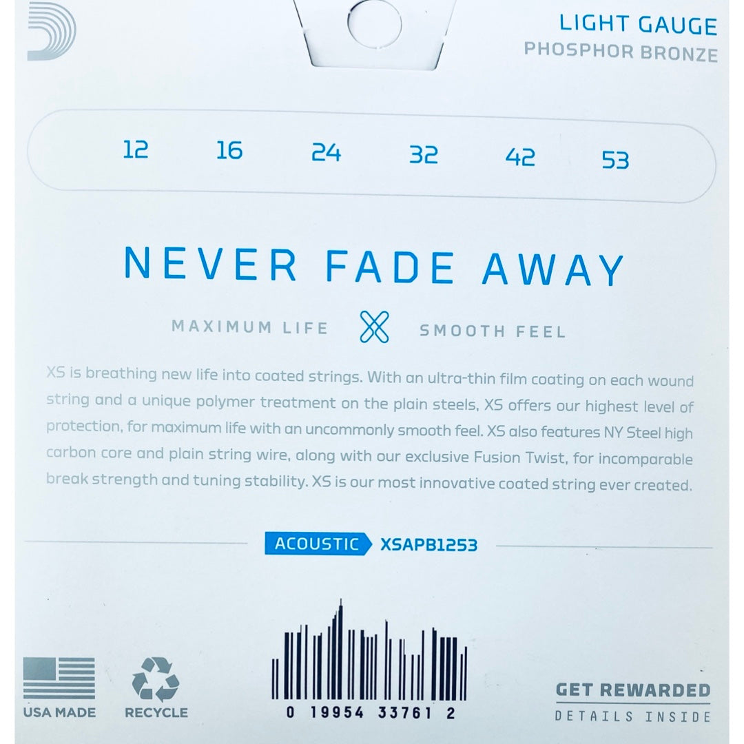 D'Addario XSAPB1253 XS Series Acoustic Phosphor Bronze, Light 12-53