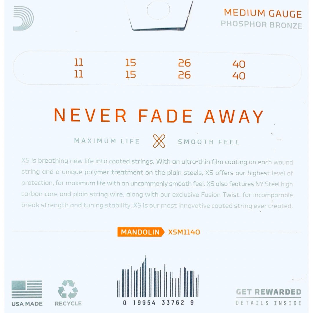 D'Addario XSM1140 XS Series Mandolin Phosphor Bronze,  Medium 11-40