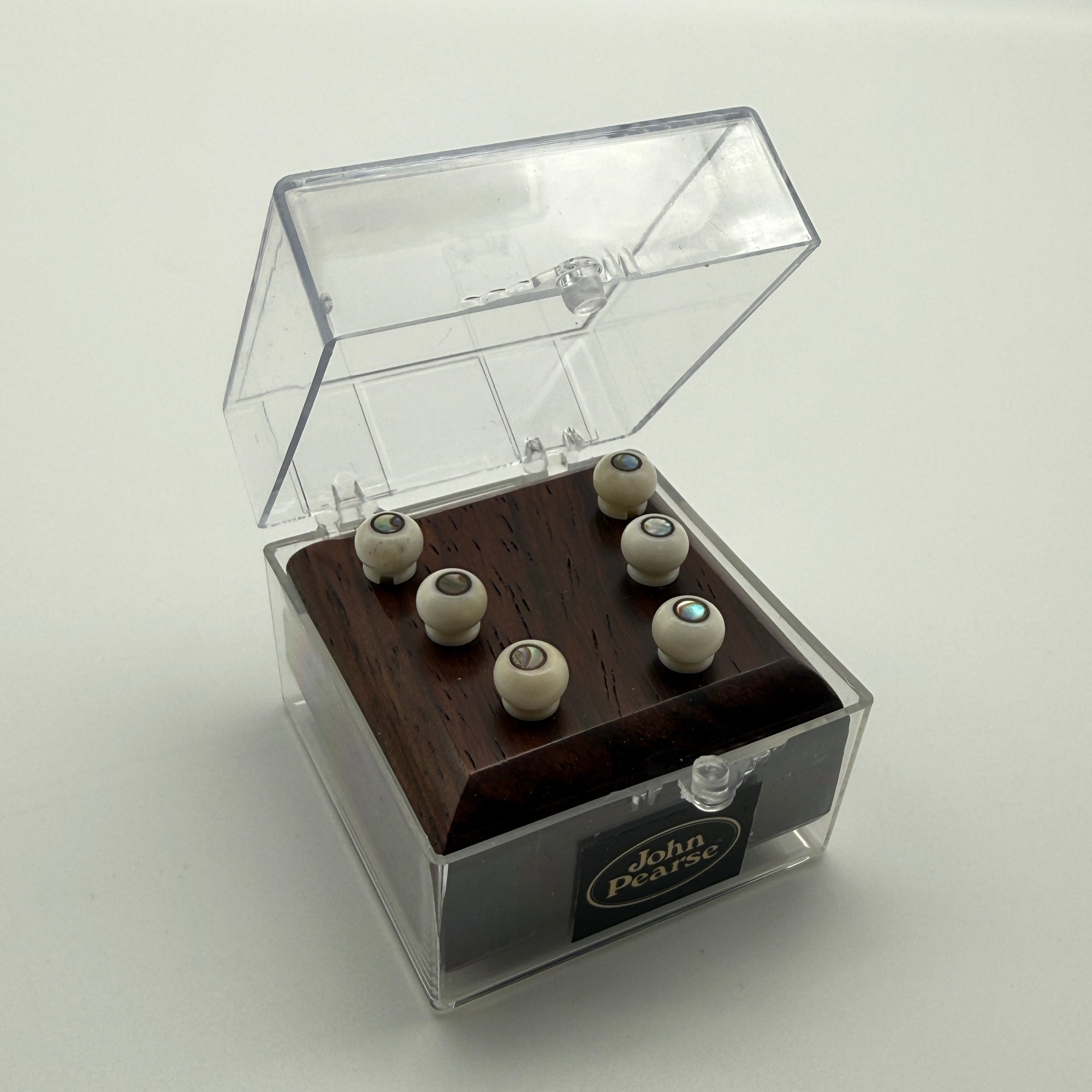 John Pearse Kingpins Bone/Abalone Dot With Black French Eye Bridge Pins - Set of 6