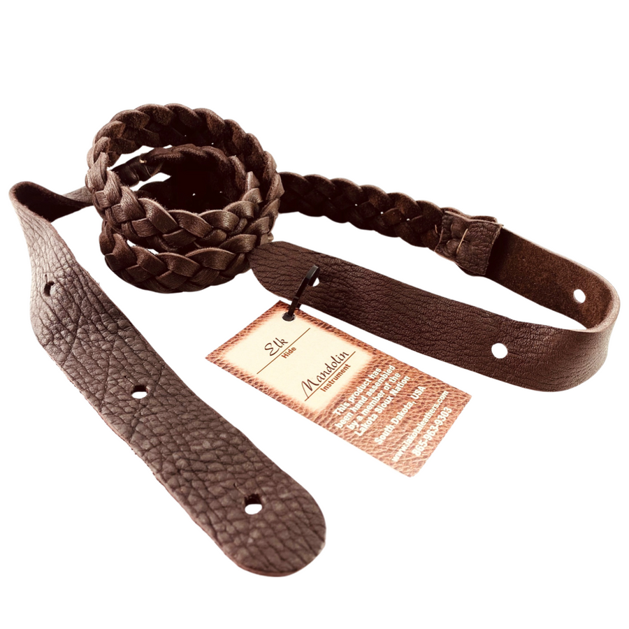 Lakota Flat Braided Mandolin Strap With Strap Button Ends - Available in Brown or Tobacco