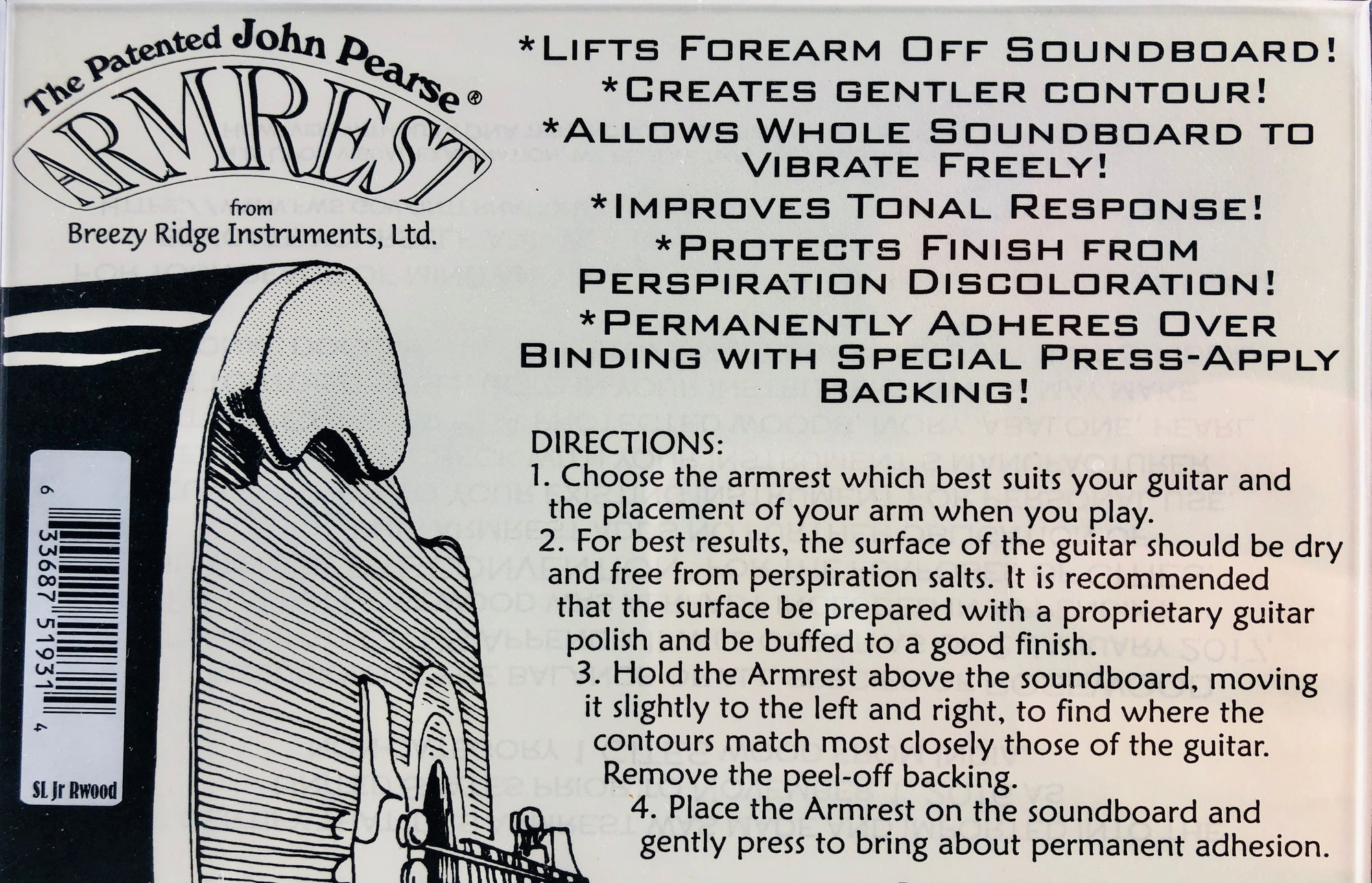 John Pearse Ebony Left Hand Armrest For Acoustic Guitar