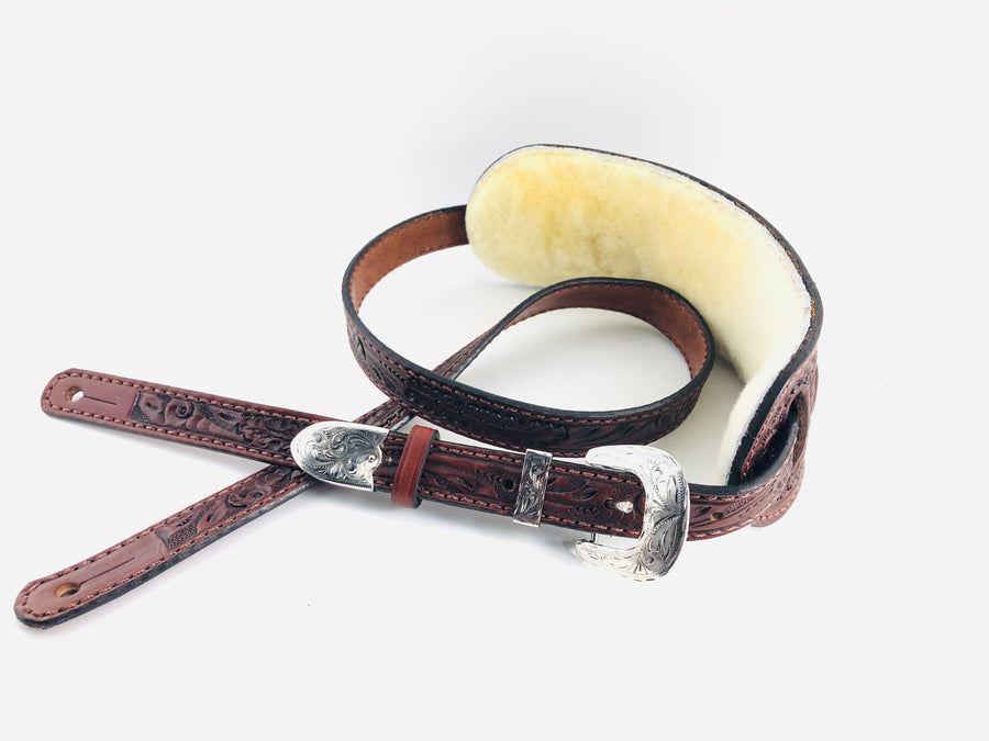 El Dorado Vintage Hand-Tooled Leather Guitar Strap - Brown