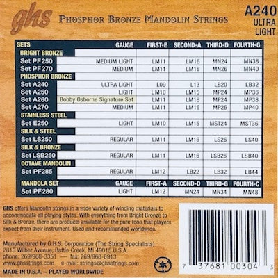 GHS A240 Ultra Light Phosphor Bronze Mandolin Strings