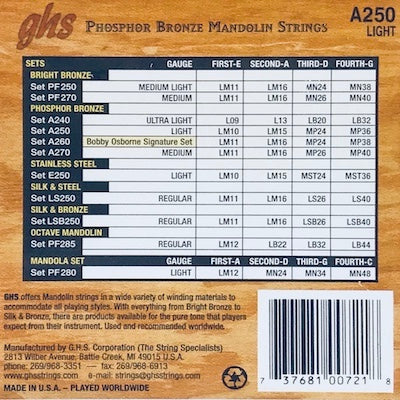 GHS A250 Light Phosphor Bronze Mandolin Strings