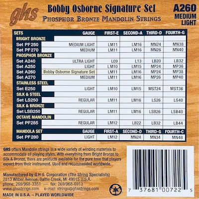 GHS A260 Medium Light Phosphor Bronze Mandolin Strings