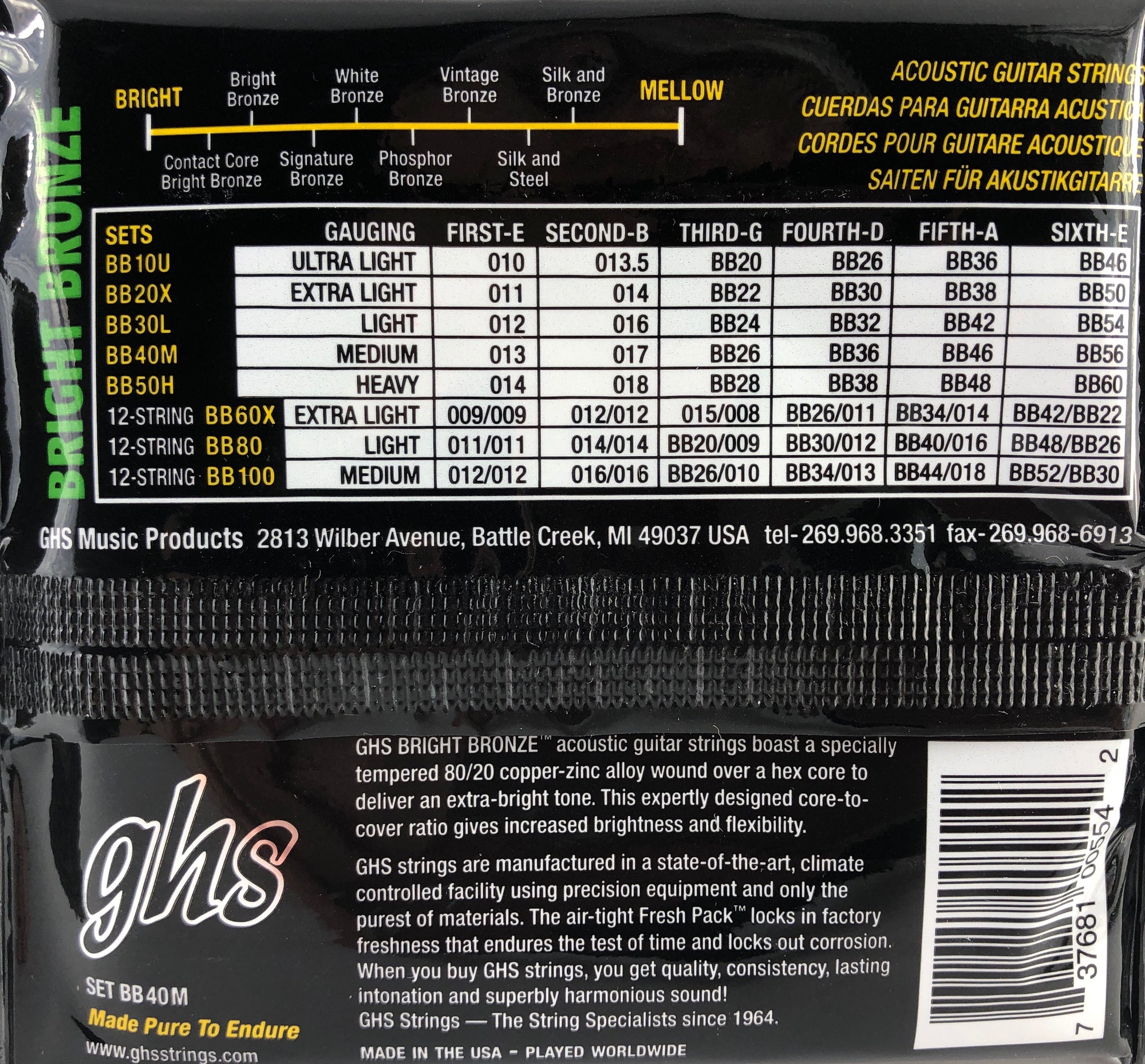 GHS Bright Bronze Medium Acoustic Guitar Strings