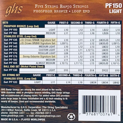 GHS PF150 Light Phosphor Bronze Banjo Strings