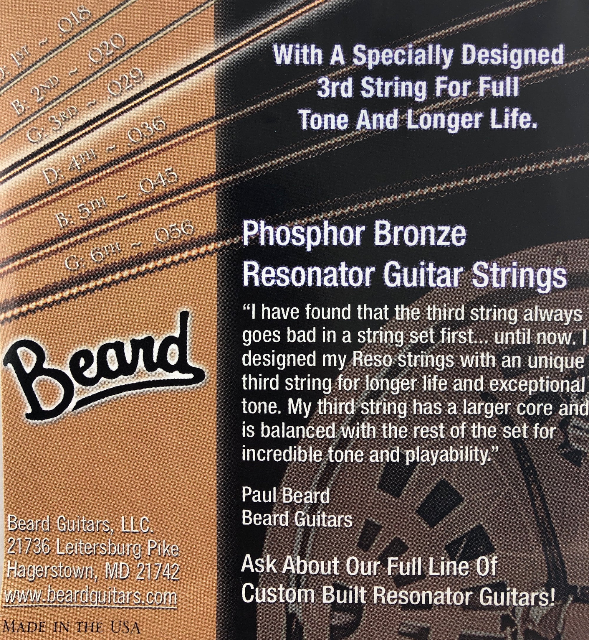 Beard Special 29's Phosphor Bronze Resonator Guitar Strings