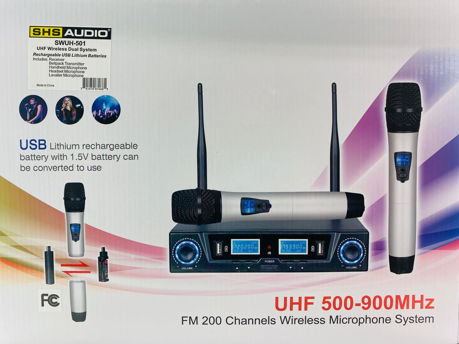 SWUH-501 Rechargeable UHF Professional Wireless Dual Channel Microphone System
