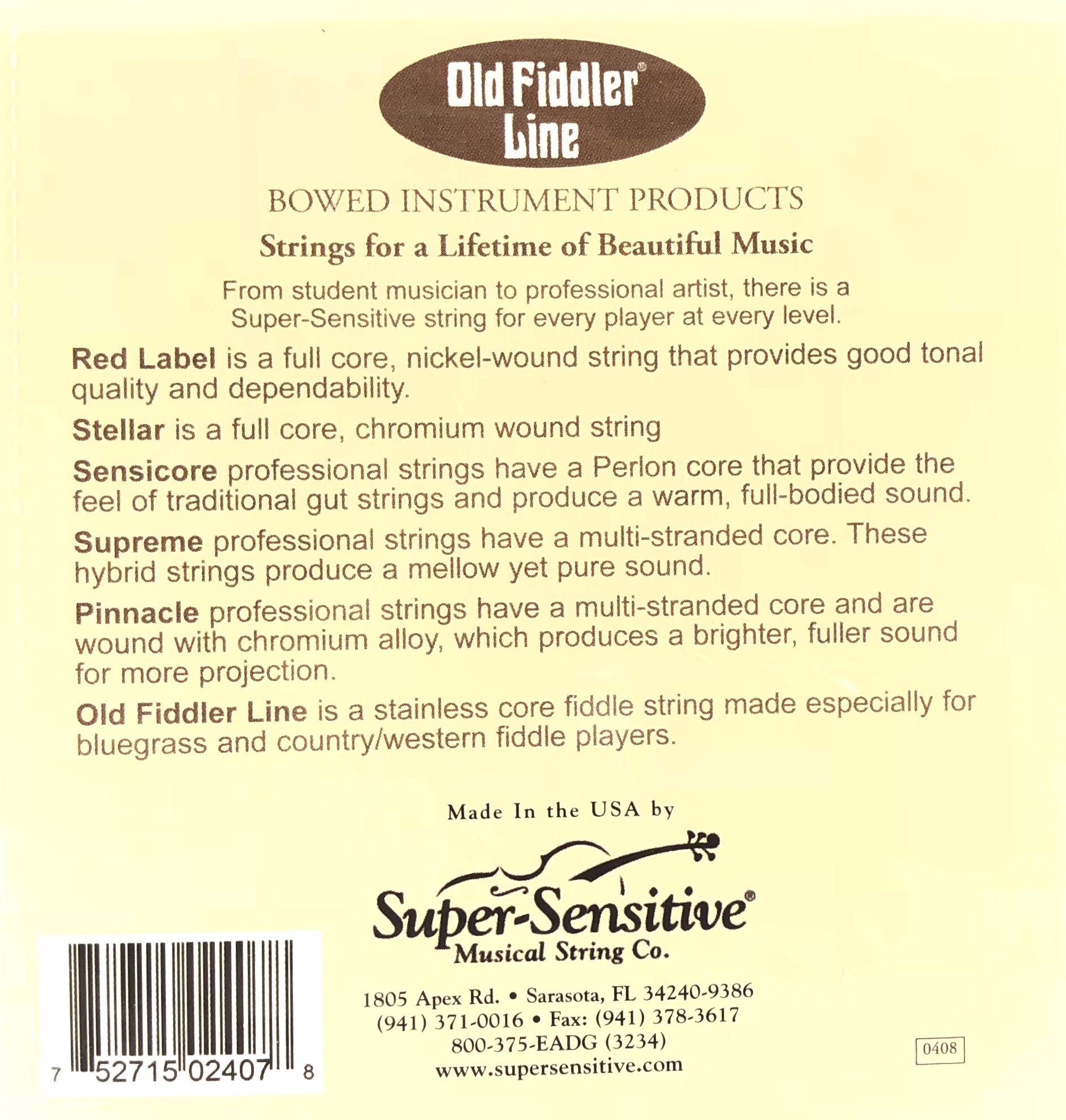 Old Fiddler Violin Fiddle Strings 4/4 Size Bluegrass Set