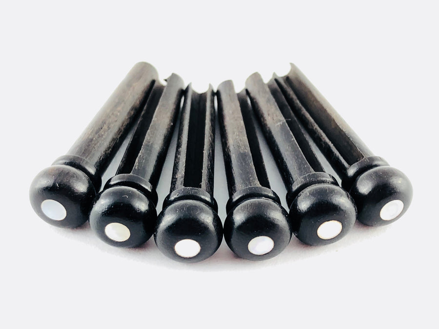 Slotted Ebony Bridge Pins With Pearl Dot Inlay - Set of 6