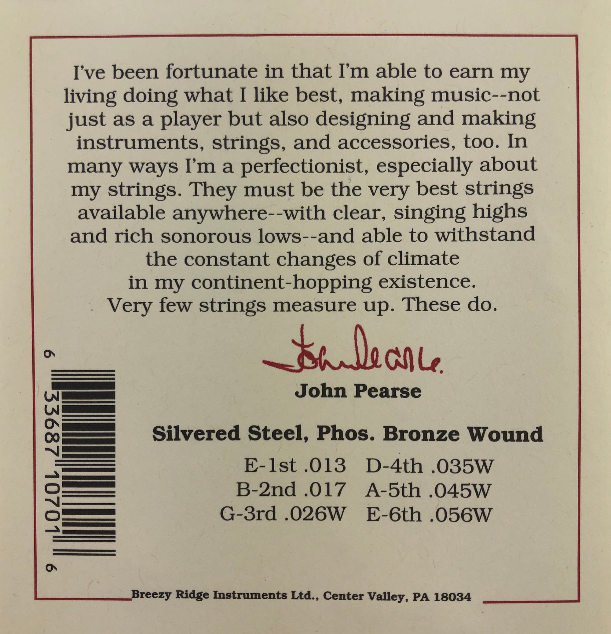 John Pearse Set#700M Medium Phosphor Bronze Guitar Strings - Banjo