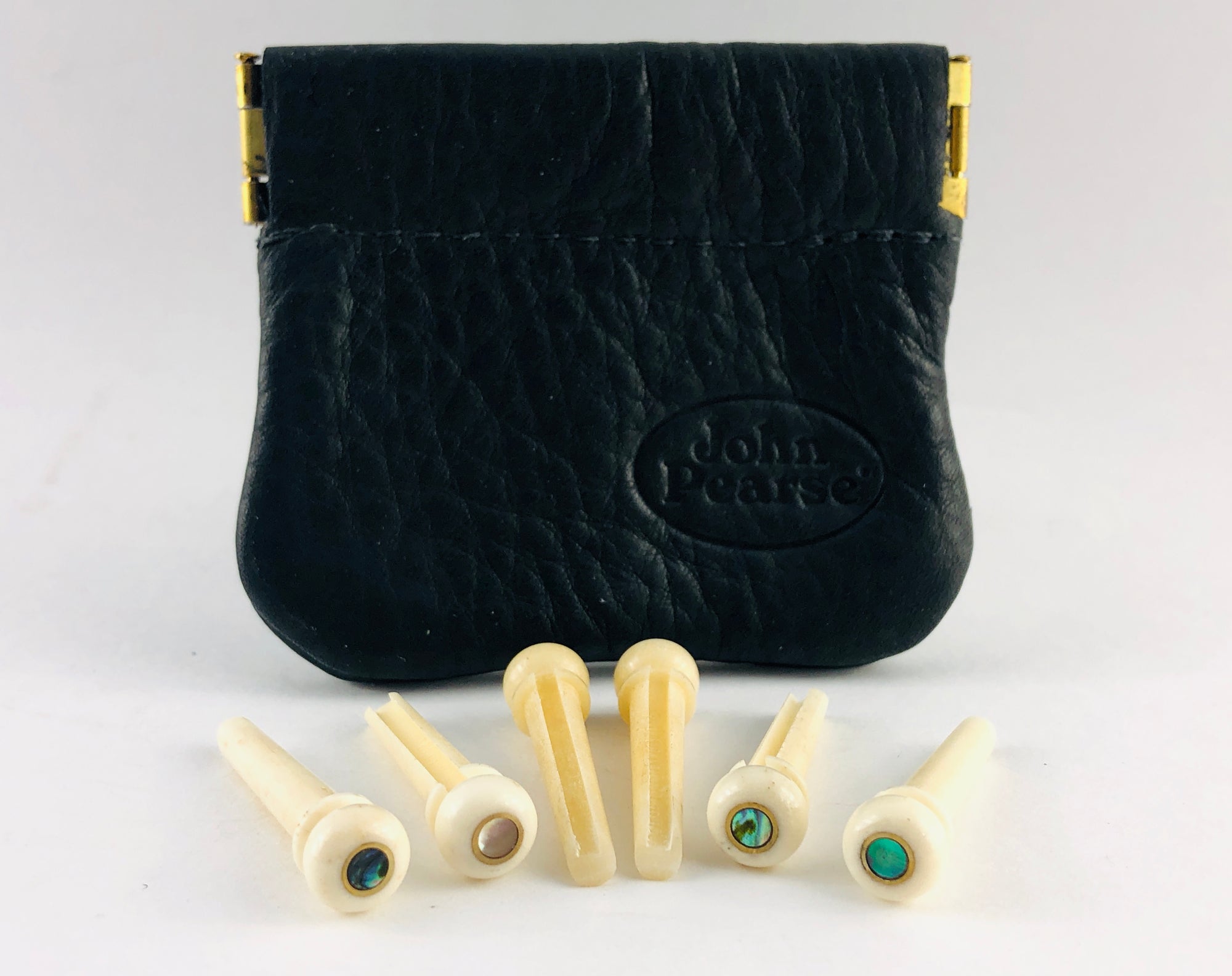 John Pearse Kingpins Bone/Abalone Dot With Brass French Eye Bridge Pins - Set of 6