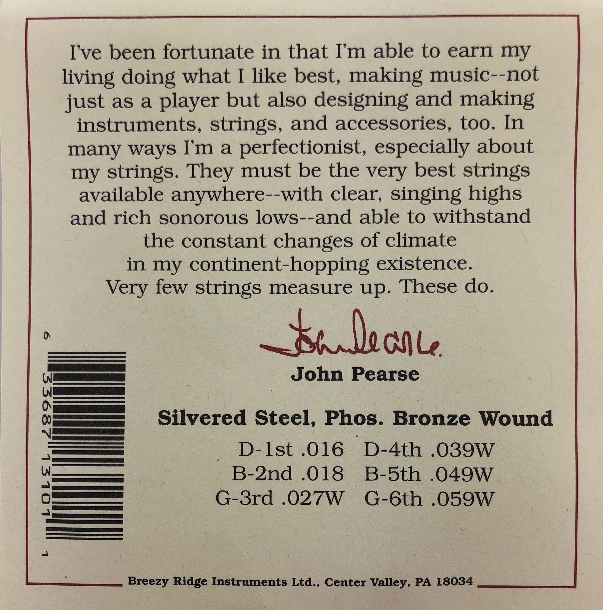 John Pearse Set# 3100 Phosphor Bronze Wound Resophonic Steel Guitar Strings