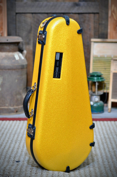 Pre -Owned Calton Cases Mandolin Flight Case - Yellow Sparkle With Green Interior