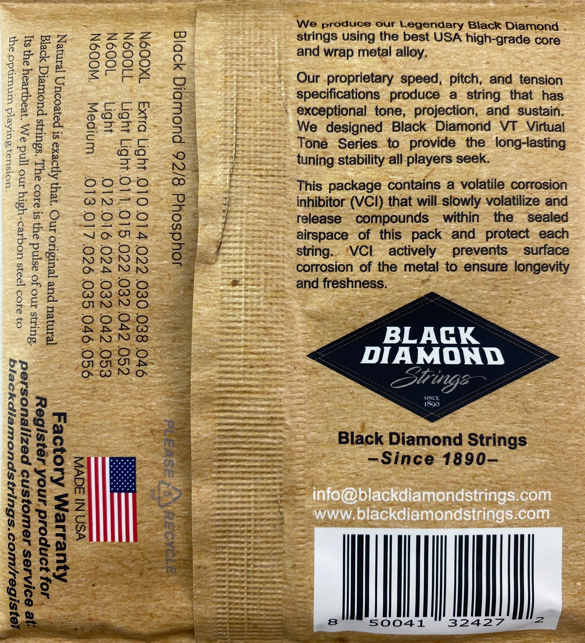 Black Diamond N600L Acoustic Guitar Strings - Bright Bronze Light Gauge