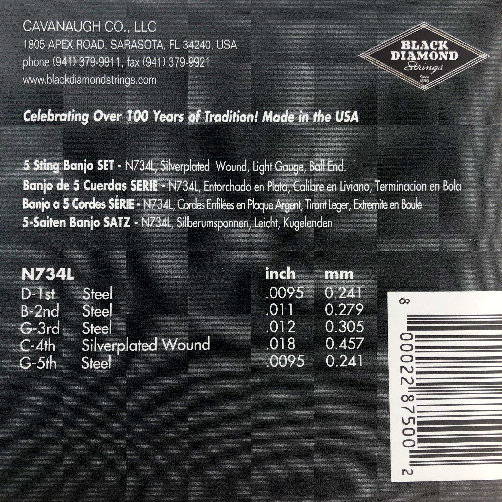 Black Diamond N734L Light Banjo Strings- Silverplated Ball End