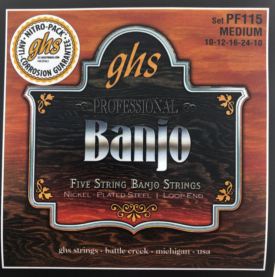 GHS PF115 Medium Nickel Plated Steel 5-String Banjo Strings