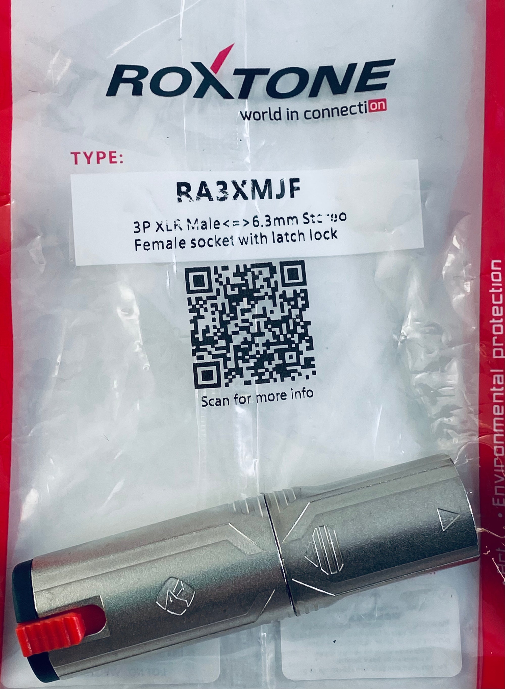 Roxtone RA3XMJF XLR Male to 1/4” Female Latch Adapter